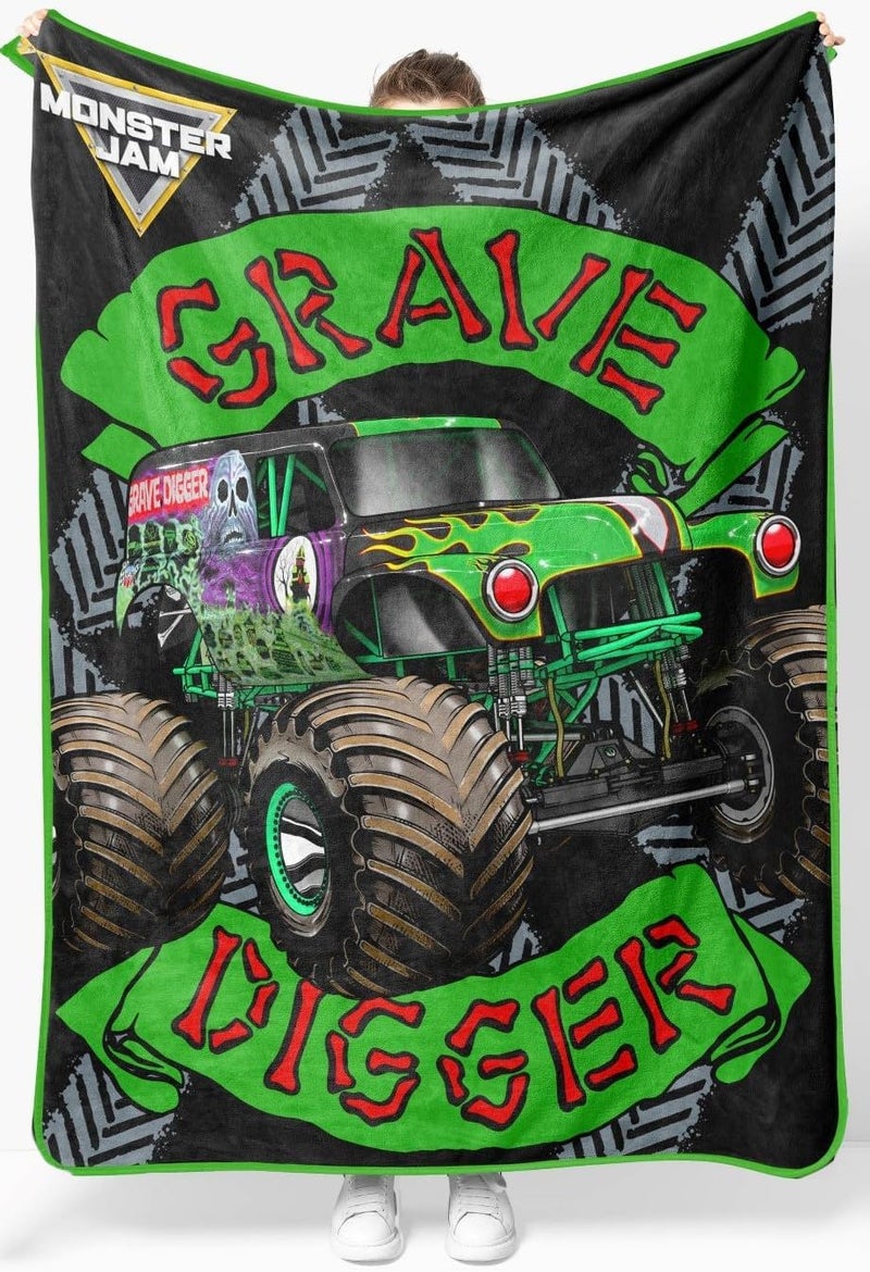 Sunny Side Up Monster Jam Plush Throw Blanket - Measures 46 x 60 Inches - Super Soft & Cozy Fleece Kids Bedding Features Grave Digger - Image 1