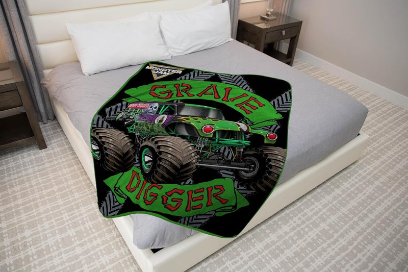 Sunny Side Up Monster Jam Plush Throw Blanket - Measures 46 x 60 Inches - Super Soft & Cozy Fleece Kids Bedding Features Grave Digger - Image 2