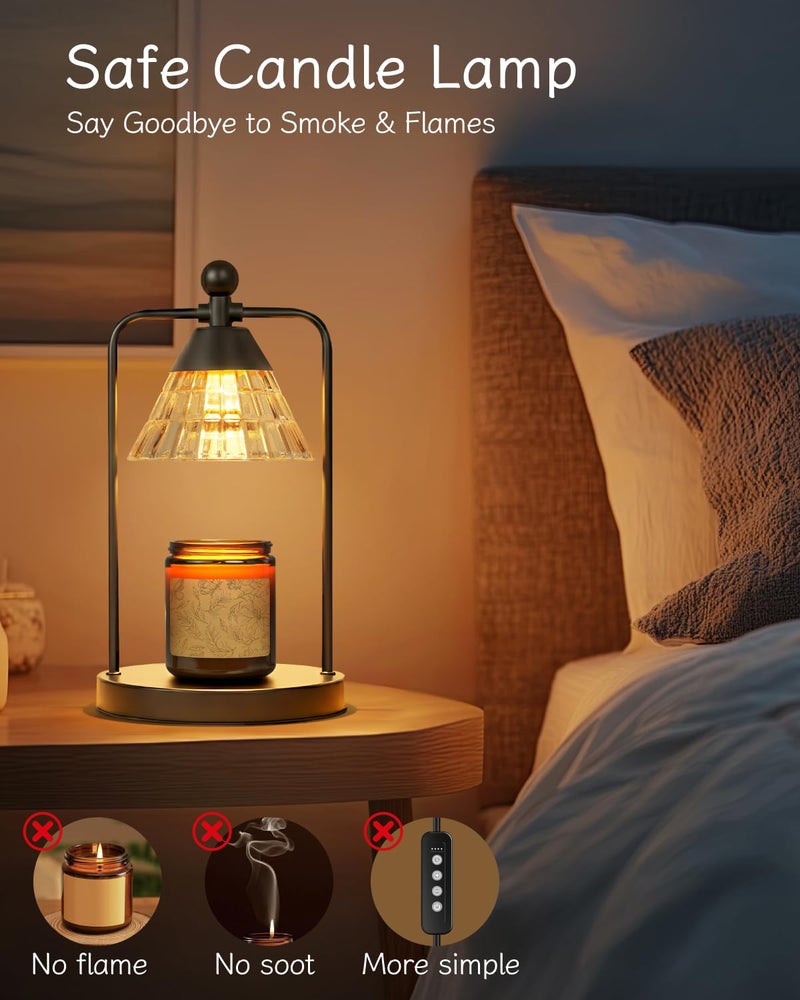FUNNYBEHOM Candle Warmer Lamp with Timer Dimmer, Electric Wax Melt Warmer Lamp for Jar Candles Lights, Candle Lamp Warmer with 2 Bulbs, Birthday Gifts for Women, House Warming Gifts New Home Decor, Black - Image 3
