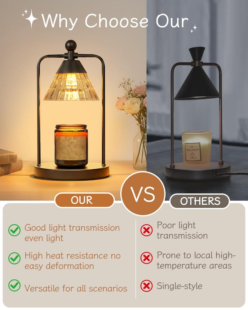 FUNNYBEHOM Candle Warmer Lamp with Timer Dimmer, Electric Wax Melt Warmer Lamp for Jar Candles Lights, Candle Lamp Warmer with 2 Bulbs, Birthday Gifts for Women, House Warming Gifts New Home Decor, Black - Image 2