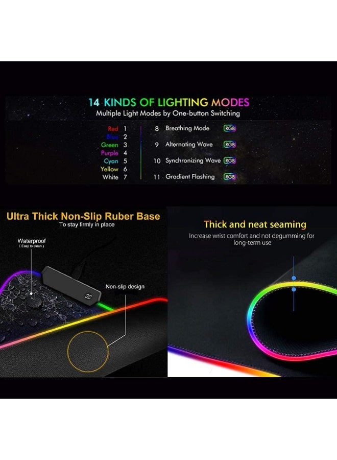 ناما لوحة ماوس RGB للألعاب، بإضاءة LED، منفذ USB، خريطة عالمية كبيرة، لوحة ماوس ملونة مانعة للانزلاق، وسادة مكتب للماوس - Image 2