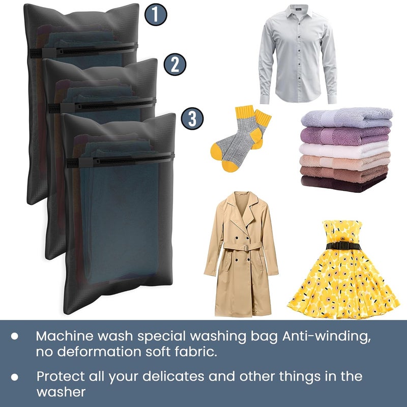 Kuber Industries Set of 18 Polyester Mesh Laundry Bag with Zip Reusable Washing Bags for Washing Machine Ideal for Delicate Fabrics Lingerie Shoes Protection YZ6BLK Black - Image 5