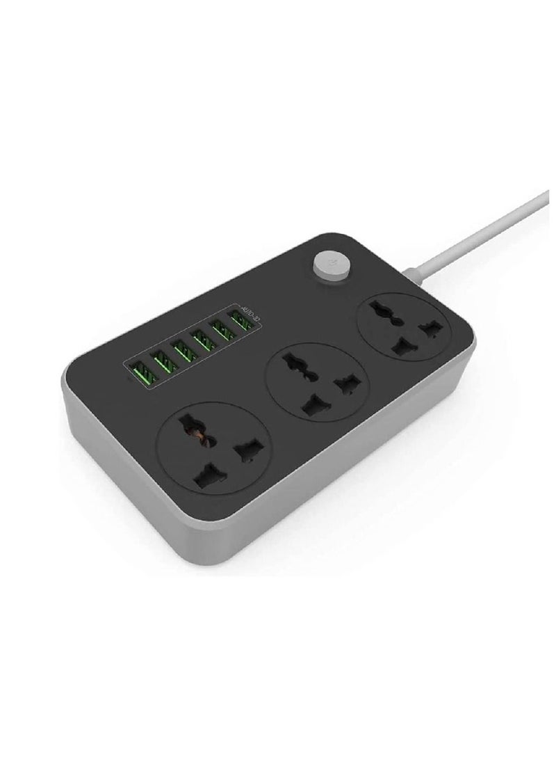 Universal Power Strips 3 Way Outlets 6 USB Plug Ports Surge Protection Power Socket Switch Portable Charger Fast Charging with 2M Wall Plug Adapter - Image 1