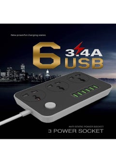 Generic Universal Power Strips 3 Way Outlets 6 USB Plug Ports Surge Protection Power Socket Switch Portable Charger Fast Charging with 2M Wall Plug Adapter  - Image 3