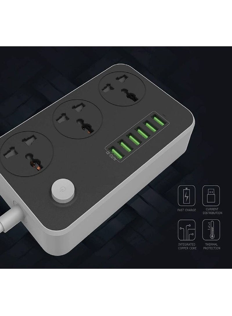 Universal Power Strips 3 Way Outlets 6 USB Plug Ports Surge Protection Power Socket Switch Portable Charger Fast Charging with 2M Wall Plug Adapter - Image 2