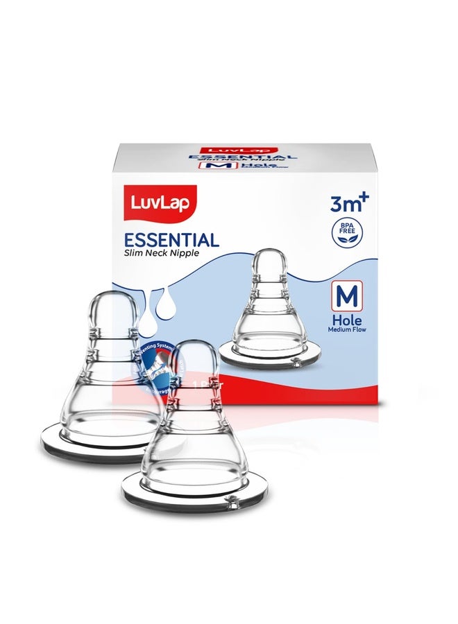 Luvlap Anti-Colic Essential Teat/Nipple for Slim Neck Bottle, 2pcs, Medium Flow, 3m+ - Image 1