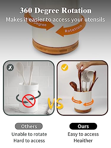 LoeJan 3 Compartment Utensil Holder, Extra Large Utensil Crock, Stable Ceramic Utensil Organizer, Cooking Tool Organizer Set for Kitchen Counter Farmhouse Decor (C-White(Grossy)) - Image 5