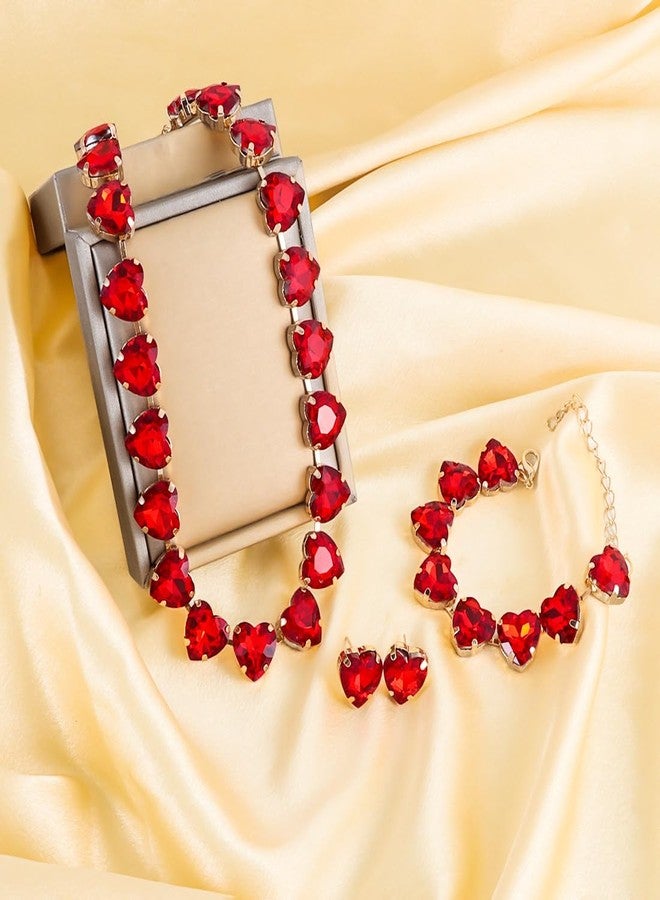 KOSMOS-LI Faux Crystal Red Heart Choker Necklace Bracelet Earrings for Women Jewelry Sets Stocking Stuffers - Image 5