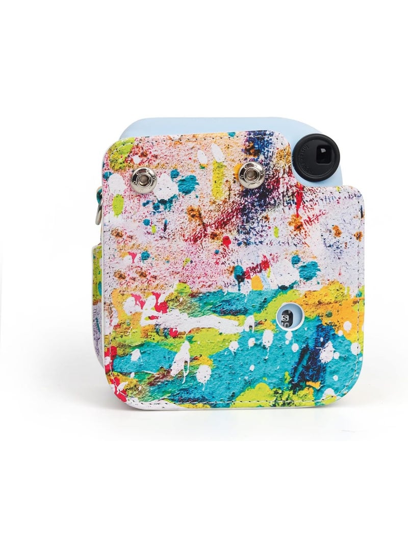 SOLARAE Colorful PU Leather Camera Case for Fuji Instax Mini 12 - Adjustable Shoulder Strap, Stylish Abstract Design, Great for Instant Photography - Image 5