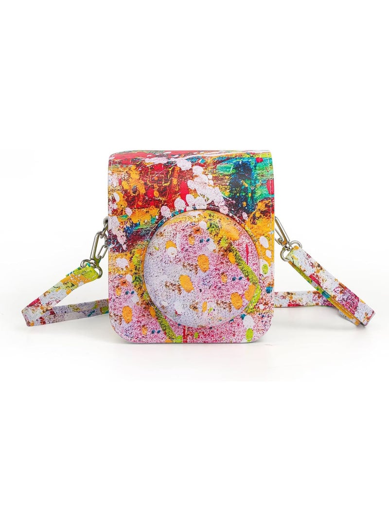 SOLARAE Colorful PU Leather Camera Case for Fuji Instax Mini 12 - Adjustable Shoulder Strap, Stylish Abstract Design, Great for Instant Photography - Image 4