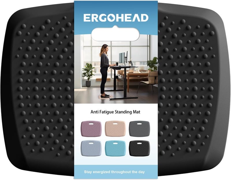 ergohead Anti Fatigue Kitchen Floor Mat Comfort Standing Mat, Portable Office Standing Desk Mat, Multi-Purpose Kitchen Rug, Built-in Handle with Massage Points Comfort Floor Mat (Black, 17" x 22") - Image 1