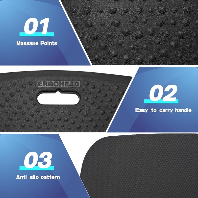 ergohead Anti Fatigue Kitchen Floor Mat Comfort Standing Mat, Portable Office Standing Desk Mat, Multi-Purpose Kitchen Rug, Built-in Handle with Massage Points Comfort Floor Mat (Black, 17" x 22") - Image 3