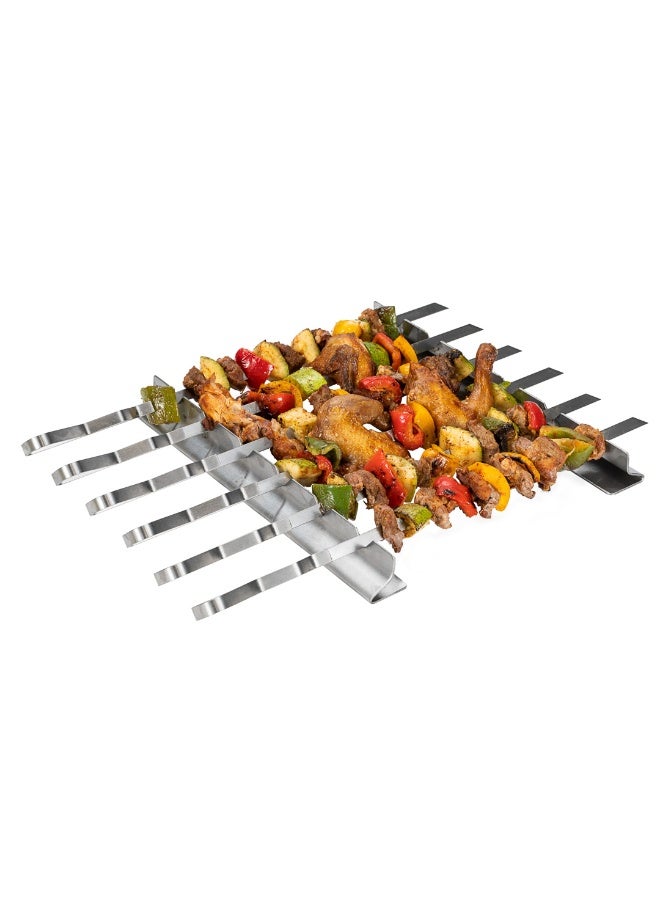 Restaurantware مجموعة أسياخ الشيش كباب من مت لوكس 16.9 بوصة مع رفوف، 8 قطع من أسياخ الشيش كباب الثقيلة - تحتوي على 6 أسياخ، تشمل 2 رف للشواء، مجموعة أسياخ للشواء من الفولاذ المقاوم للصدأ، قابلة لإعادة الاستخدام - Image 2