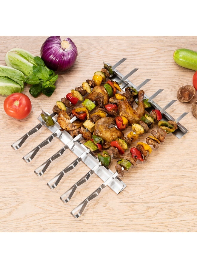 Restaurantware مجموعة أسياخ الشيش كباب من مت لوكس 16.9 بوصة مع رفوف، 8 قطع من أسياخ الشيش كباب الثقيلة - تحتوي على 6 أسياخ، تشمل 2 رف للشواء، مجموعة أسياخ للشواء من الفولاذ المقاوم للصدأ، قابلة لإعادة الاستخدام - Image 5