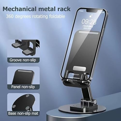 F Dream FDreaM Adjustable Mobile Phone Holder | Foldable Aluminum Desk & Bed Stand for Smartphones & Tablets | Tabletop Phone Holder (Black) - Image 2