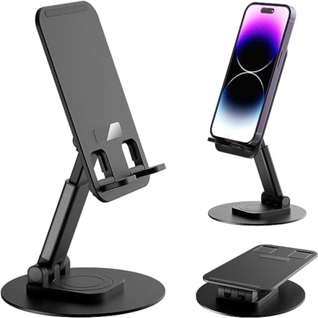 F Dream FDreaM Adjustable Mobile Phone Holder | Foldable Aluminum Desk & Bed Stand for Smartphones & Tablets | Tabletop Phone Holder (Black) - Image 1