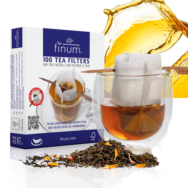 finum 100 TEA FILTERS Stick Tea Bags For Loose Tea Made Of Paper Biodegradable Tea Filter Paper FSC Certified Filter Bags For Cups