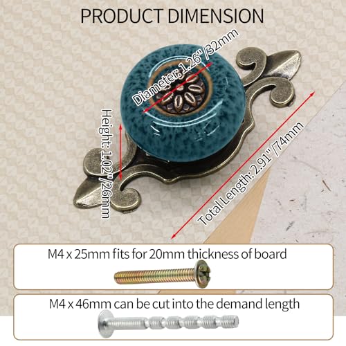 Suiwotin 10pcs Ceramic Blue Dresser Knobs with Pattern, Vintage Cabinet Knobs with Antique Bronze Back Plate, Decorative Drawer Pull Handles for Closet, Cupboard - Image 2