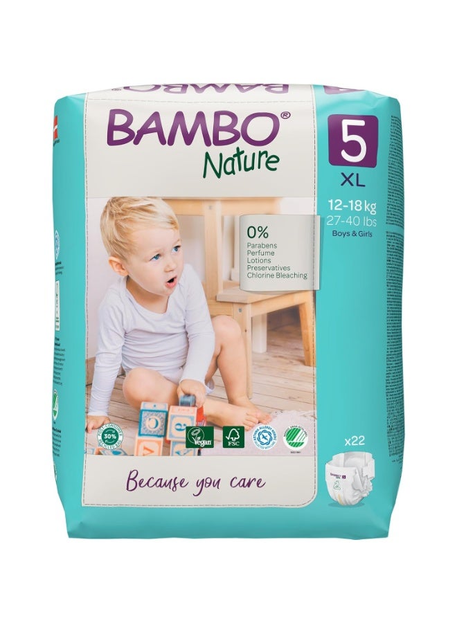 Bambo Nature Premium Baby Tape Diapers for Baby XL Size (12-18 Kgs), Super Absorbent, Breathable, Extra Soft, Dermatologically Tested, Hypoallergenic Toddler Nappies With Wetness Indicator, 22 Count - Image 1