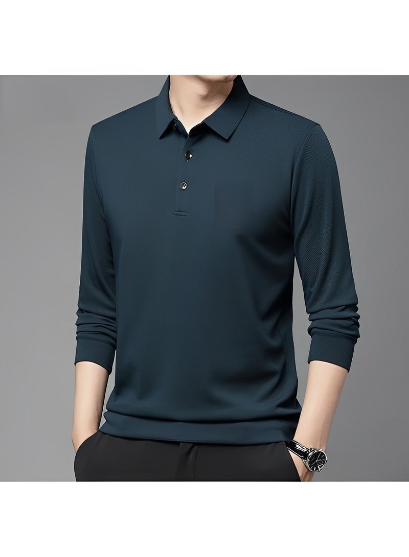 REOCLE Men's Polo Shirts Long Sleeve Casual Solid Stylish Dry Fit Performance Designed Collared Golf Polo Shirts - Image 2
