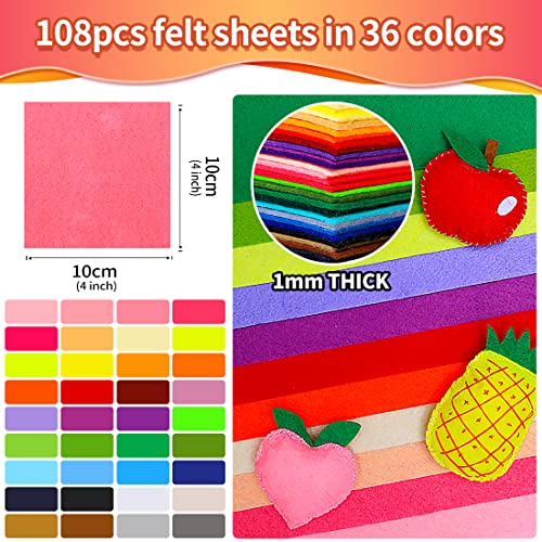IOOLEEM Felt Sheets, 108pcs 4"x4" (10 cm x 10 cm), 36 Colors, Pre-Cut Craft Felt Fabric Sheets for Sewing and Patchwork - Image 2