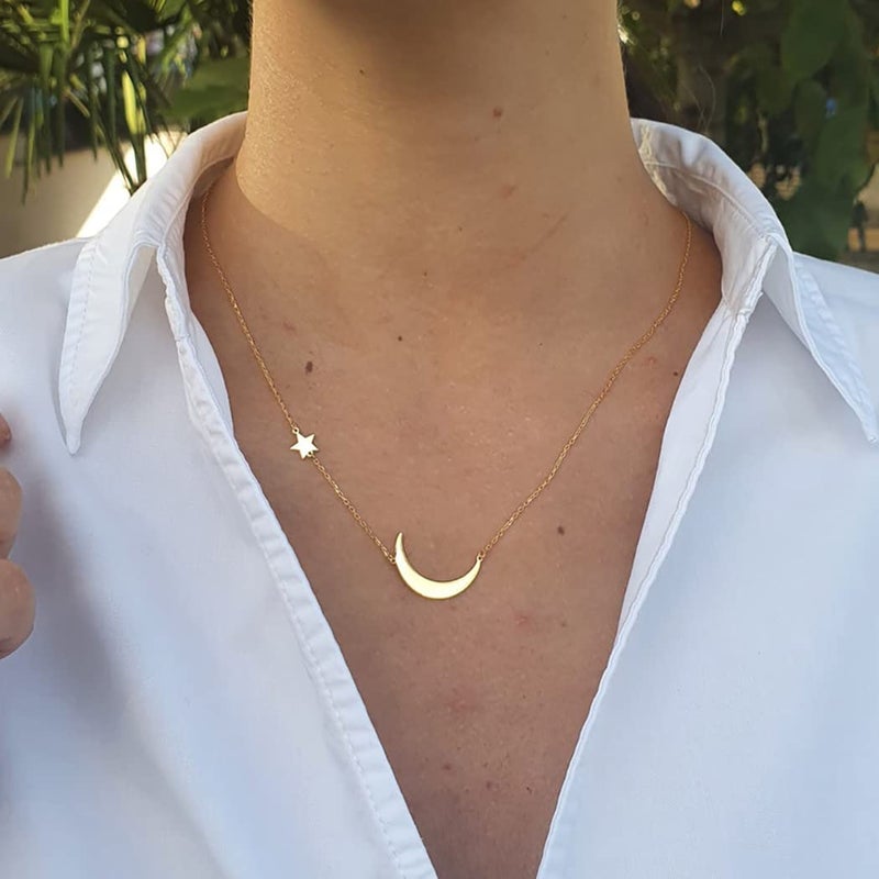 ASCOMY Dainty 14K Gold Plated Moon and Star Pendant Necklaces for Women Minimalist Cute Crescent Moon Necklaces with Star Tiny Charm Necklace for Everyday Jewelry Gifts - Image 3