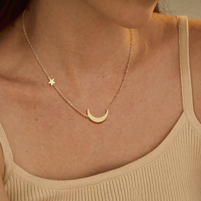 ASCOMY Dainty 14K Gold Plated Moon and Star Pendant Necklaces for Women Minimalist Cute Crescent Moon Necklaces with Star Tiny Charm Necklace for Everyday Jewelry Gifts - Image 4