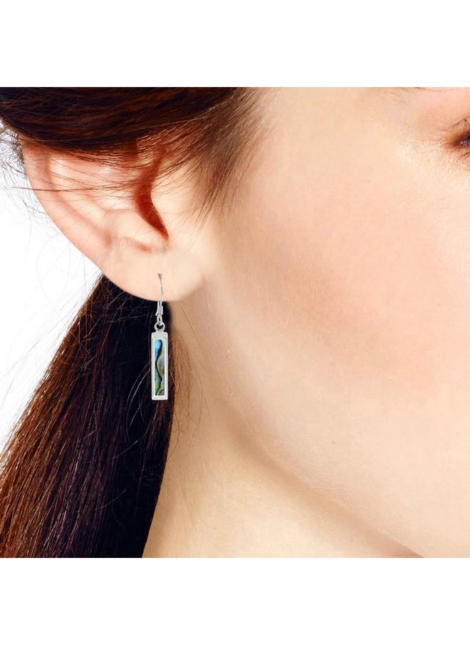 AeraVida Simple And Modern Rectangular Abalone Seashell Inlays In .925 Sterling Silver Fishhook Dangle Earrings For Elegant Ocean Inspired Fashion Accessories  - Image 5