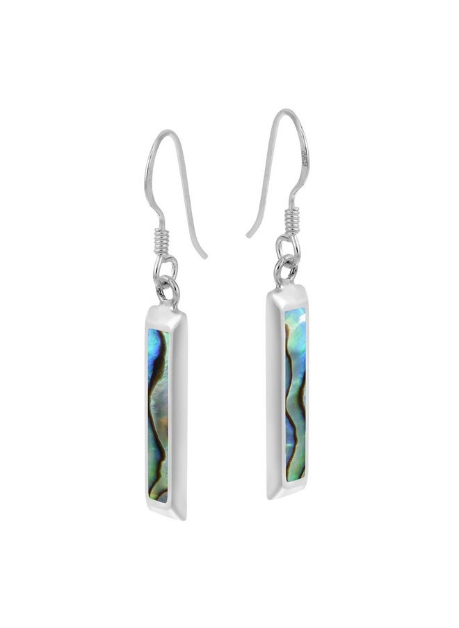 AeraVida Simple And Modern Rectangular Abalone Seashell Inlays In .925 Sterling Silver Fishhook Dangle Earrings For Elegant Ocean Inspired Fashion Accessories  - Image 2