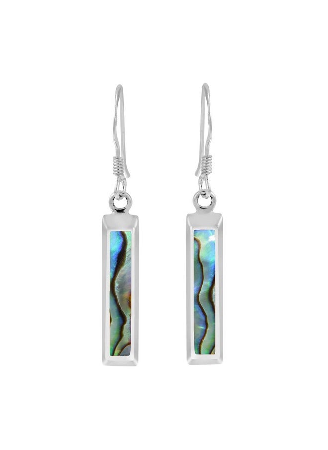 AeraVida Simple And Modern Rectangular Abalone Seashell Inlays In .925 Sterling Silver Fishhook Dangle Earrings For Elegant Ocean Inspired Fashion Accessories  - Image 1