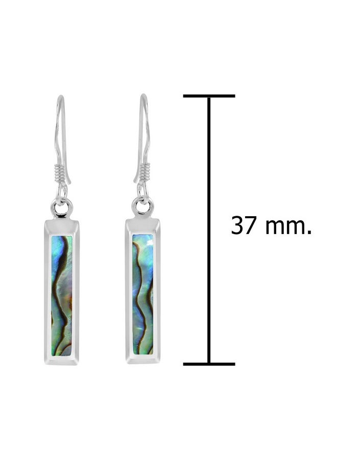 AeraVida Simple And Modern Rectangular Abalone Seashell Inlays In .925 Sterling Silver Fishhook Dangle Earrings For Elegant Ocean Inspired Fashion Accessories  - Image 4