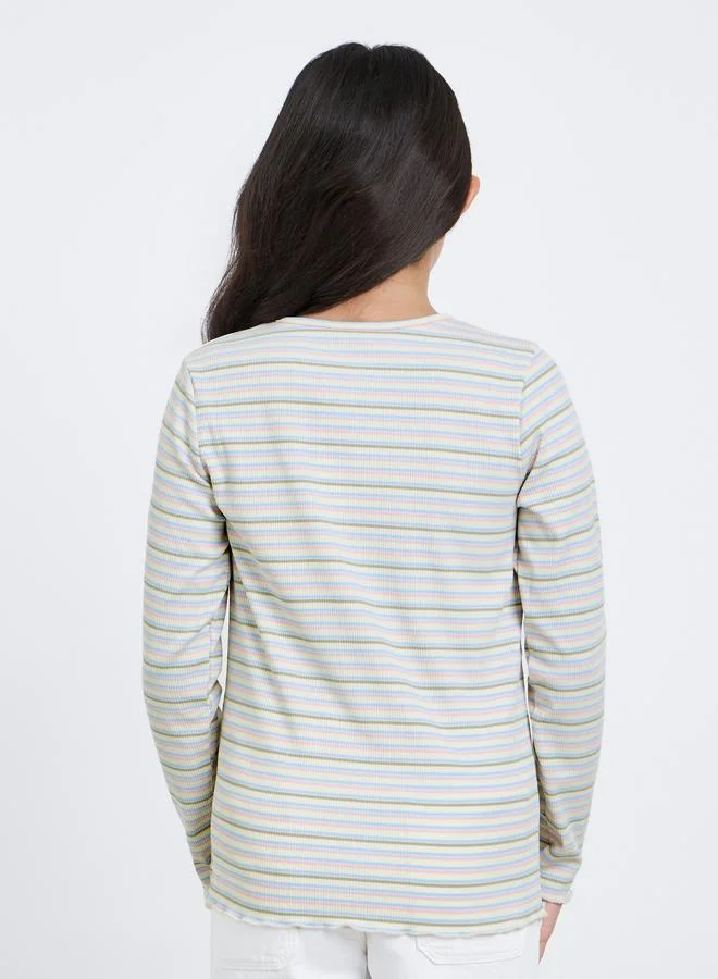 Styli Styli Multi Striped Ribbed Long Sleeve T-Shirt