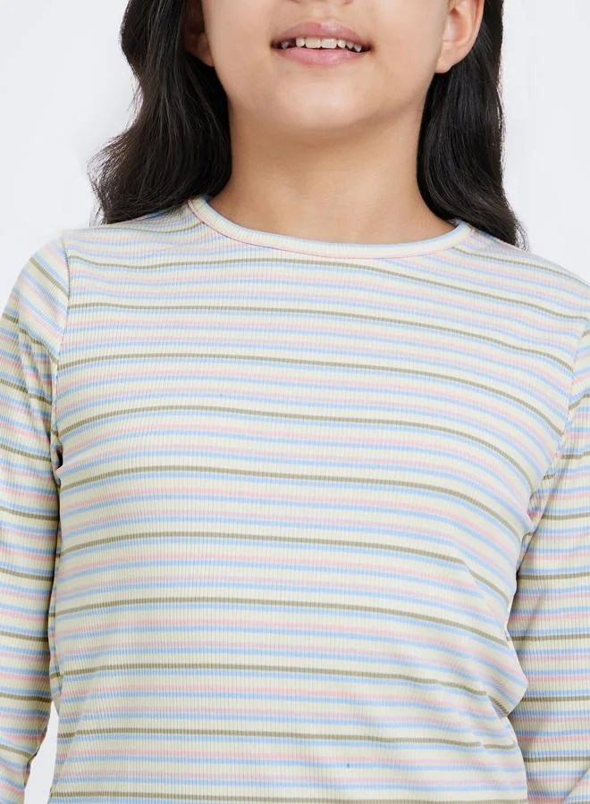 Styli Styli Multi Striped Ribbed Long Sleeve T-Shirt