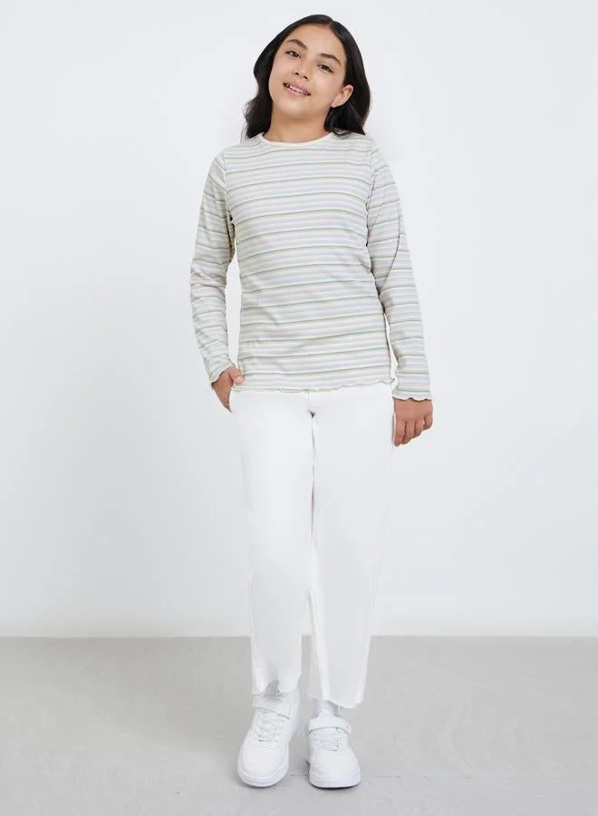 Styli Styli Multi Striped Ribbed Long Sleeve T-Shirt