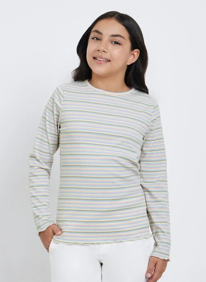 Styli Styli Multi Striped Ribbed Long Sleeve T-Shirt