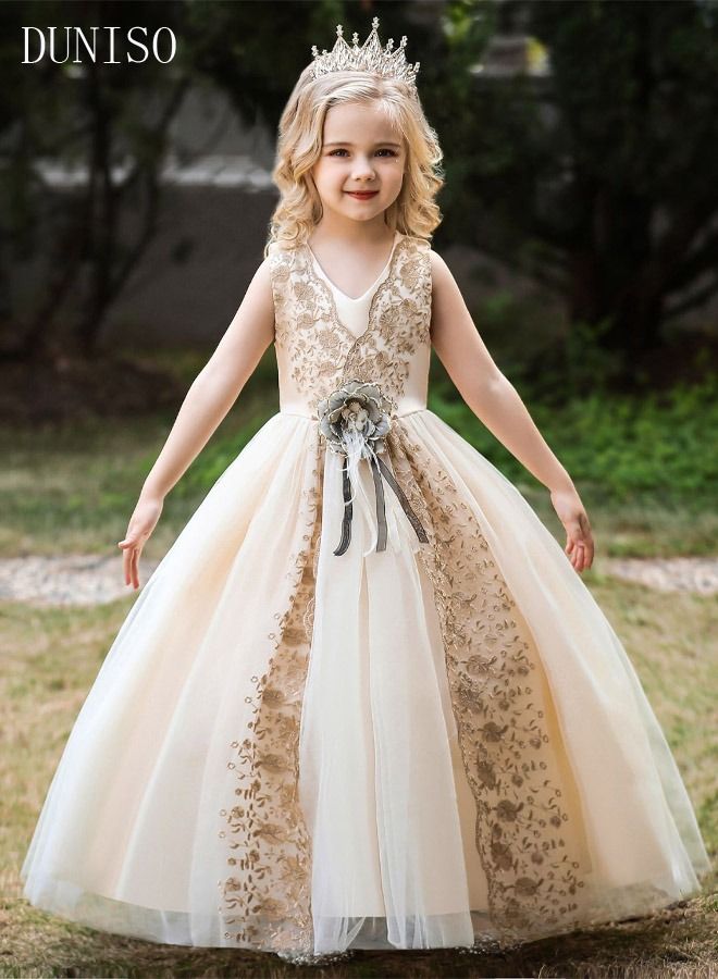 DUNISO Girls Dress Kids Evening Dress Sleeveless Lace Party Dresses with Tutu Skirt Toddler Princess Birthday Party Wedding Dresses Flower Girls Dress - Image 1