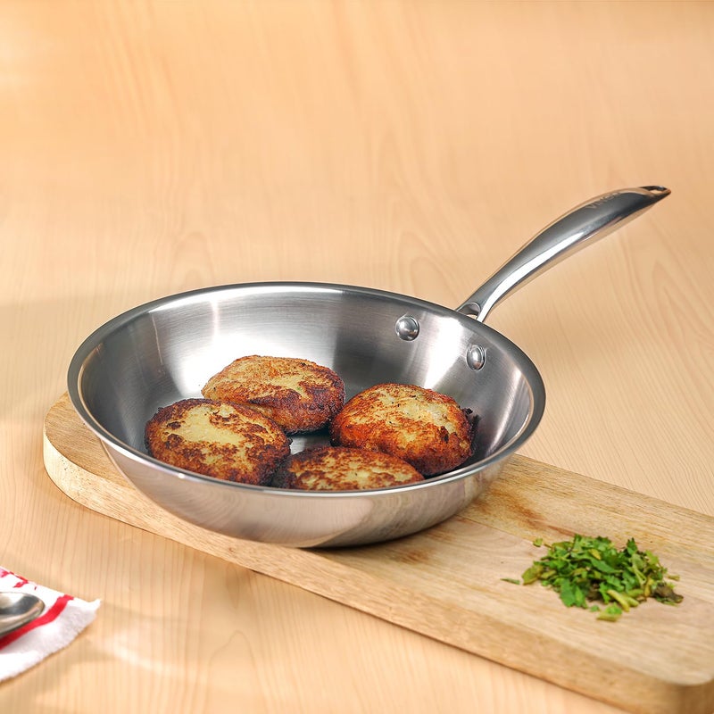 VINOD Vinod Platinum Triply Stainless Steel Frypan 24 cm | 2.5 mm Thick | Steel Pan | Scratch Resistant, Non Toxic | 5 Year Warranty | Induction & Gas Friendly, Heavy Bottom  - Image 2