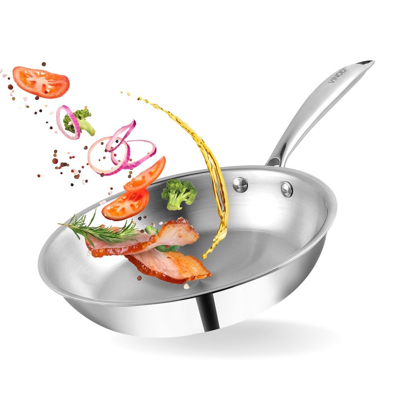 VINOD Vinod Platinum Triply Stainless Steel Frypan 24 cm | 2.5 mm Thick | Steel Pan | Scratch Resistant, Non Toxic | 5 Year Warranty | Induction & Gas Friendly, Heavy Bottom  - Image 1