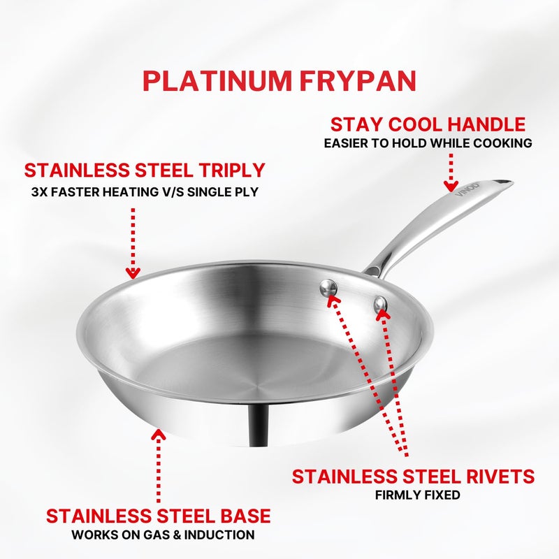 VINOD Vinod Platinum Triply Stainless Steel Frypan 24 cm | 2.5 mm Thick | Steel Pan | Scratch Resistant, Non Toxic | 5 Year Warranty | Induction & Gas Friendly, Heavy Bottom  - Image 5