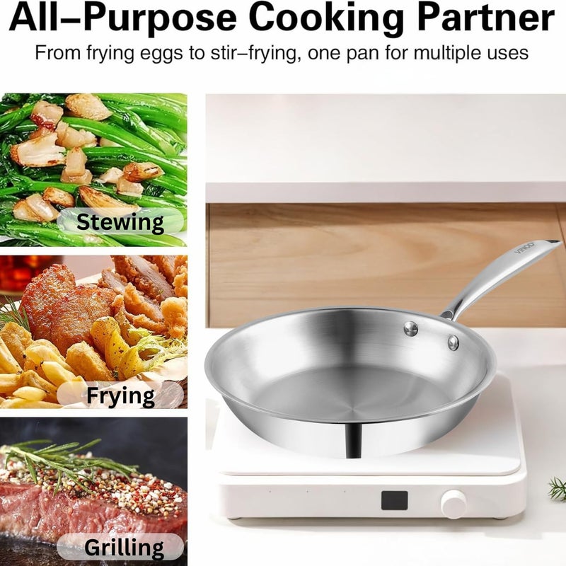 VINOD Vinod Platinum Triply Stainless Steel Frypan 24 cm | 2.5 mm Thick | Steel Pan | Scratch Resistant, Non Toxic | 5 Year Warranty | Induction & Gas Friendly, Heavy Bottom  - Image 3