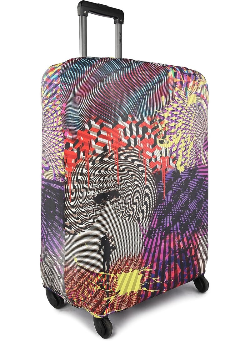 natOnat Travel Luggage Cover Protector - Suitcase Cover with Coloured Pattern- Stretchy, Washable Spandex & Polyester - Protects Against Dirt & Scratches - Optical Illusion Design - Fits 65-70 CM Height ( Large ) - Image 3