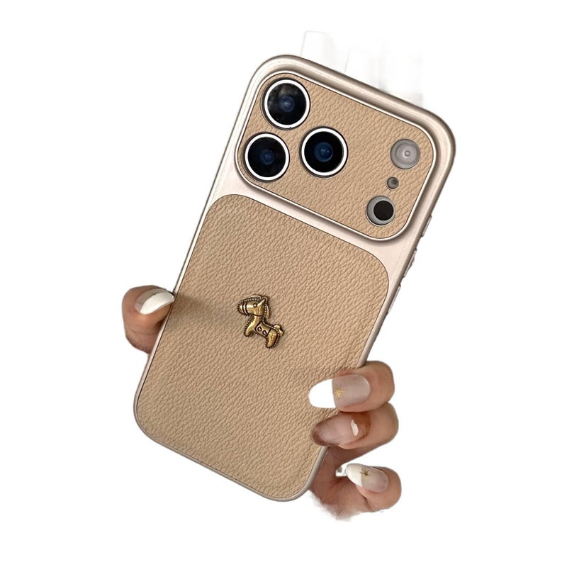 LS غطاء واقي، Khaki، حماية من السقوط, نقشة حصان صغير، ملمس جلد، مقاوم للصدمات لـ iPhone 14 / 14 Plus / 14 Pro / 14 Pro Max - Image 1
