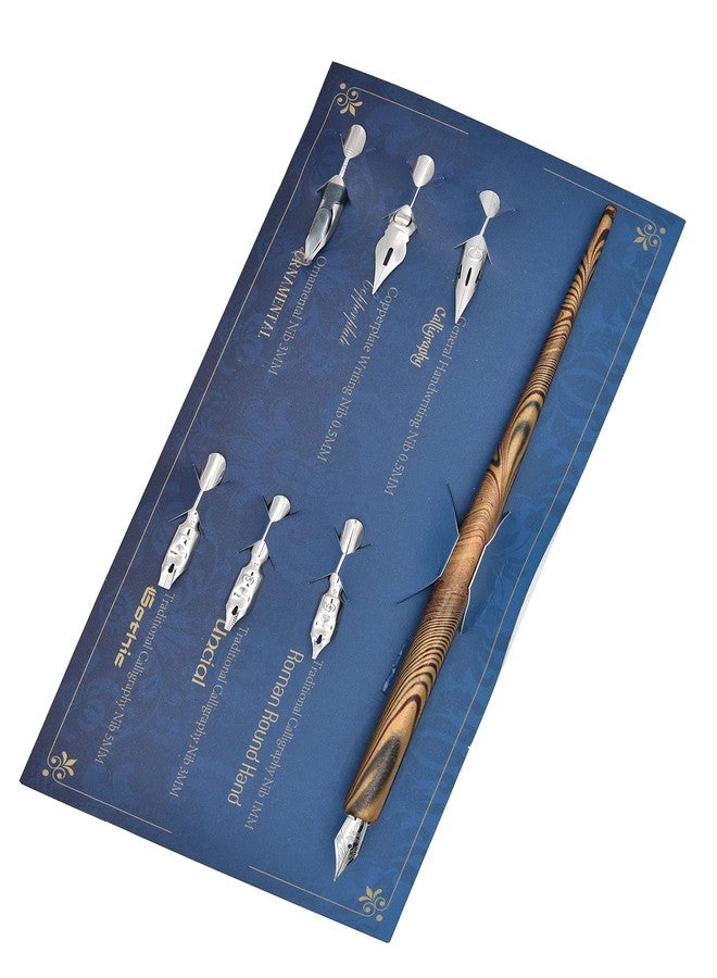 Gullor Wooden Dip Pen Calligraphy Set with Black Ink & 6 Nibs for Beginners, Kids, Writing, Signatures and Drawing, Gold - Image 1