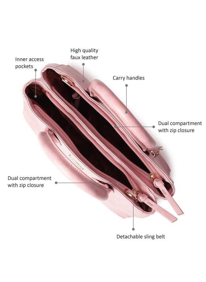 Fastrack Women Carryall Satchel with Top Handles and Adjustable Shoulder Strap - Stylish Zippered for Everyday Use, Pink - Image 4