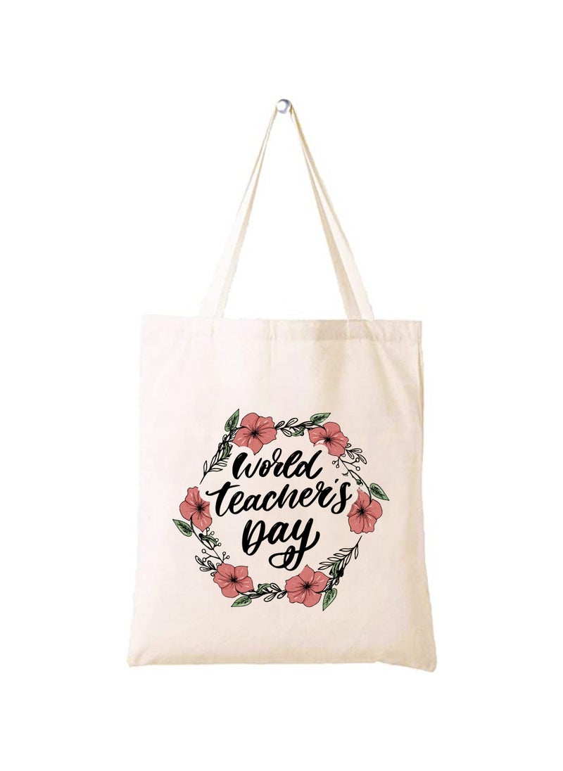 Generic Teacher's day Gift Cotton Bag with Funny Design - Reusable Canvas Tote Bag - Eco Friendly - Lightweight - Grocery Shopping Bag - Gifts for Teacher - School - Office - Travel  - Image 1
