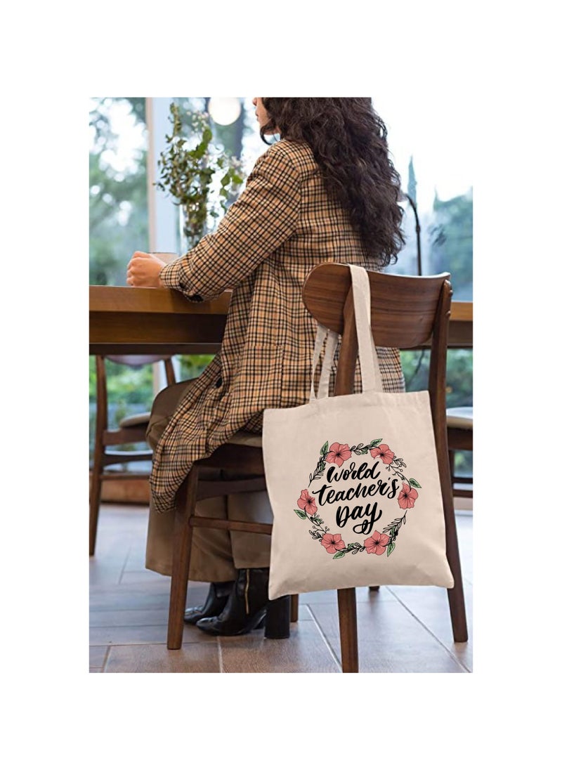 Generic Teacher's day Gift Cotton Bag with Funny Design - Reusable Canvas Tote Bag - Eco Friendly - Lightweight - Grocery Shopping Bag - Gifts for Teacher - School - Office - Travel  - Image 3