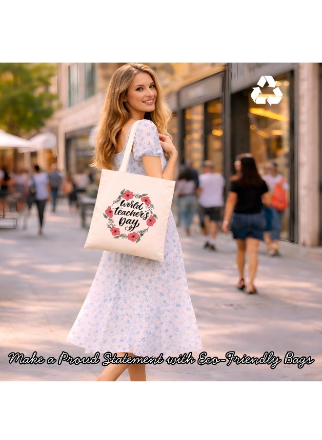 Teacher's day Gift Cotton Bag with Funny Design - Reusable Canvas Tote Bag - Eco Friendly - Lightweight - Grocery Shopping Bag - Gifts for Teacher - School - Office - Travel - Image 5