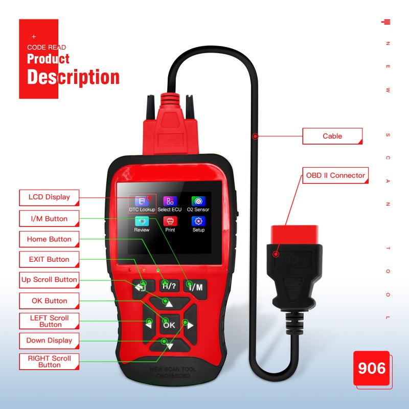 JDIAG JD906 ماسح ضوئي أكواد الكشف عن أخطاء السيارات OBDⅡ & CAN أداة فحص تشخيصية للسيارات، فحص جاهزية I/M بنقرة واحدة، رسوم بيانات بث مباشر، نصائح أكواد/معلومات إصلاح، اختبار بطارية، وضع التشخيص المتقدم 6 - Image 2