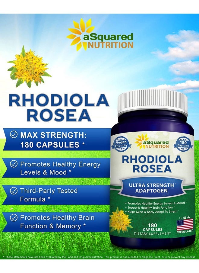 aSquared Nutrition - Rhodiola Rosea Supplement 1000Mg 180 Vegan Capsules Max Strength Rhodiola Root Extract Pills Improve Pure Energy Brain Function & Stress Relief Golden Root Herb Powder Tablets Men & Women - Image 1