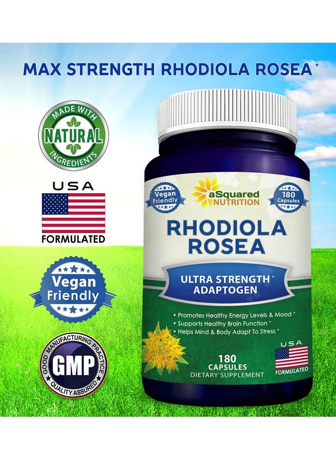 aSquared Nutrition - Rhodiola Rosea Supplement 1000Mg 180 Vegan Capsules Max Strength Rhodiola Root Extract Pills Improve Pure Energy Brain Function & Stress Relief Golden Root Herb Powder Tablets Men & Women - Image 1